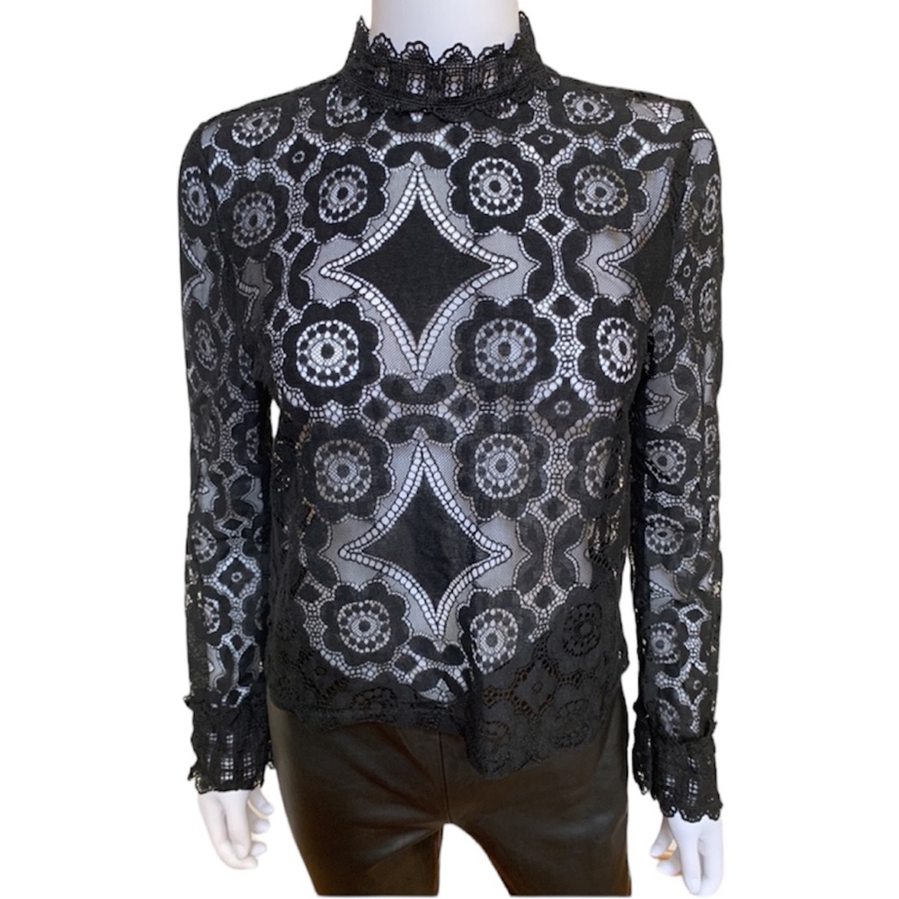 Black lace top with mock neckline, NWOT, S